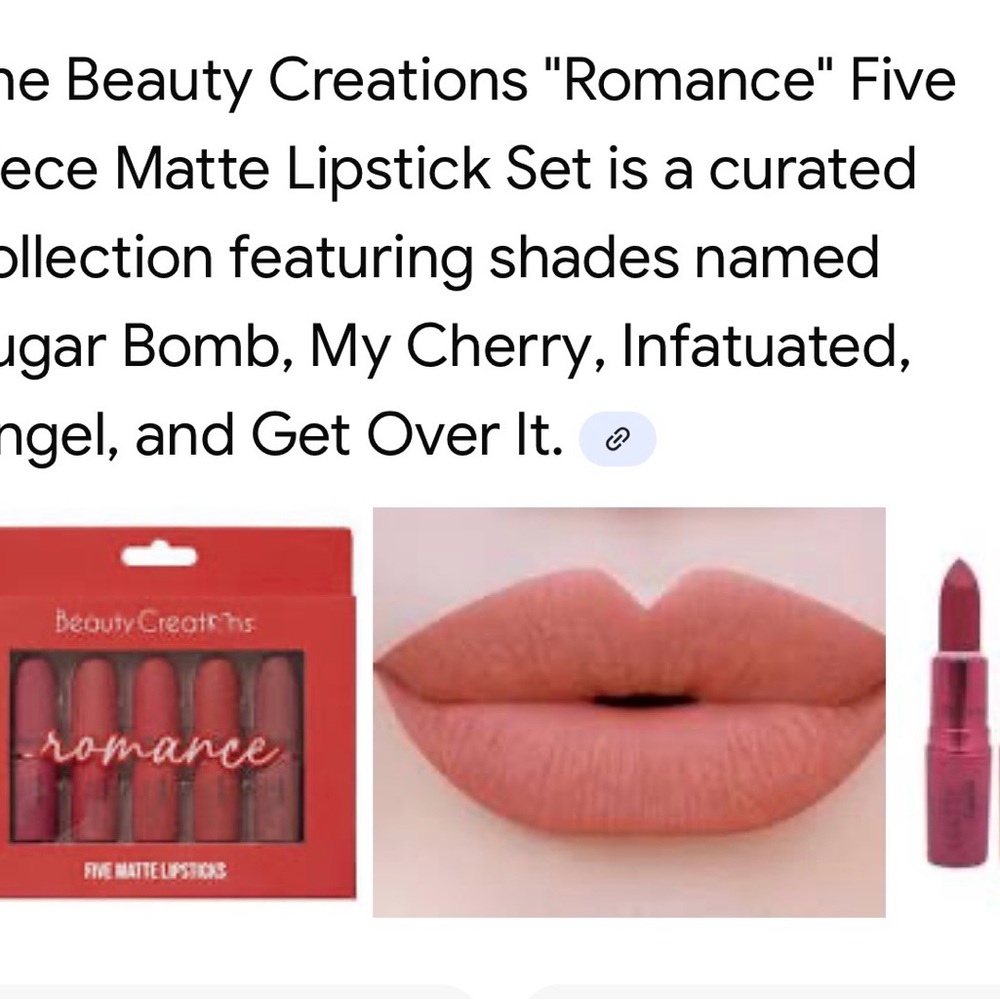 #1533**Beauty Creations Romance Matte Lipstick Set - Red Shades - Picture 4 of 9